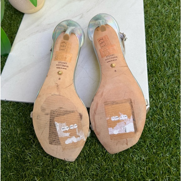 Stuart Weitzman Nudistcurve iridescent Silver Patent leather Ankle strap size 8 - Picture 14 of 15